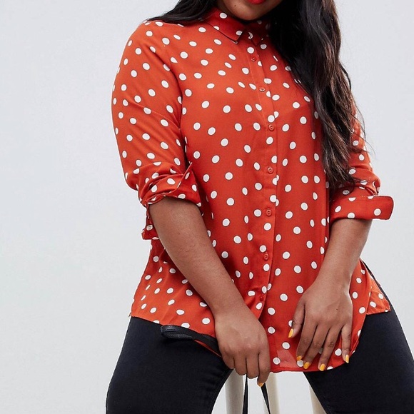 ASOS Curve Tops - Polka Dot Chiffon Button Down 🍊